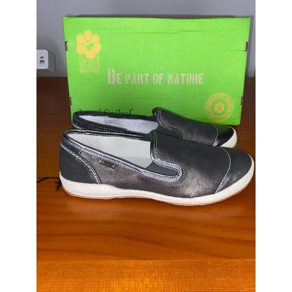 Josef Seibel Graphite Metallic Slip-On Leather Sneakers EU 37 / US 6. Comfort